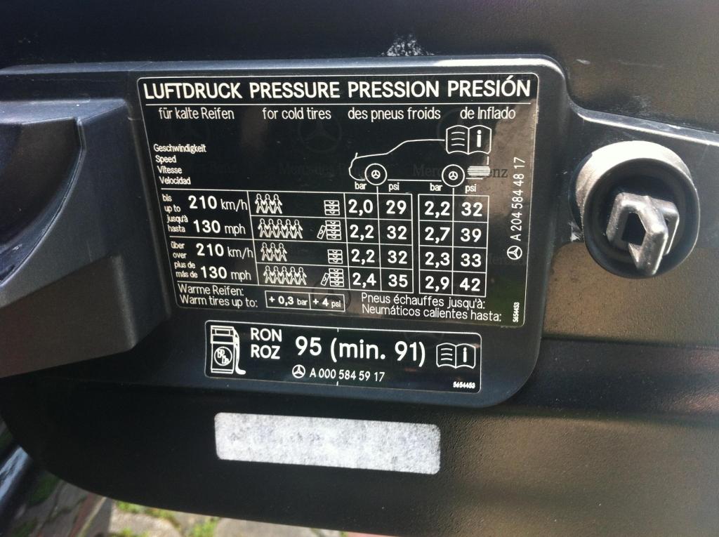 Advice needed for tyre pressure CClass SGMerc MercedesBenz